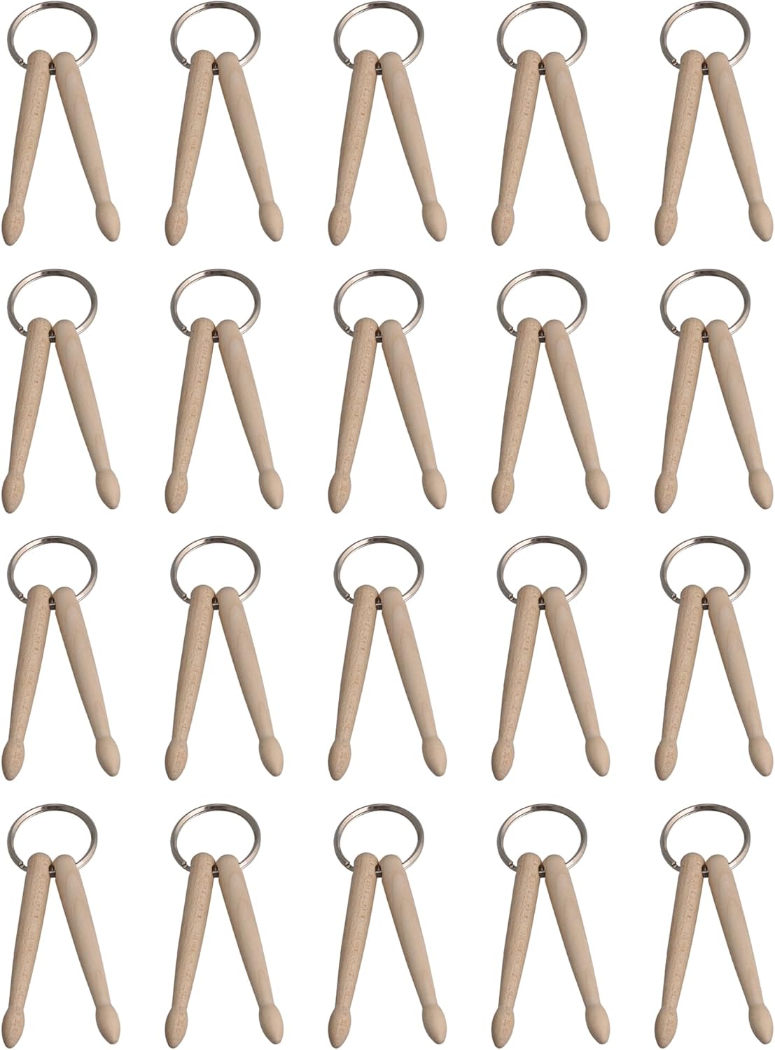 Yibuy 20 Pcs Mini Drum Sticks Keychain Wood Drumsticks Percussion Key Ring Wood Color