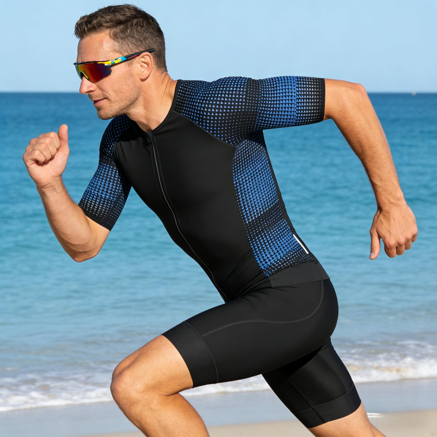 Wulibike Triathlon Anzug Herren Trisuit ärmellos,Atmungsaktiv Schnelltrocknend Tri Suits für Radfahren Laufen Rennen Training