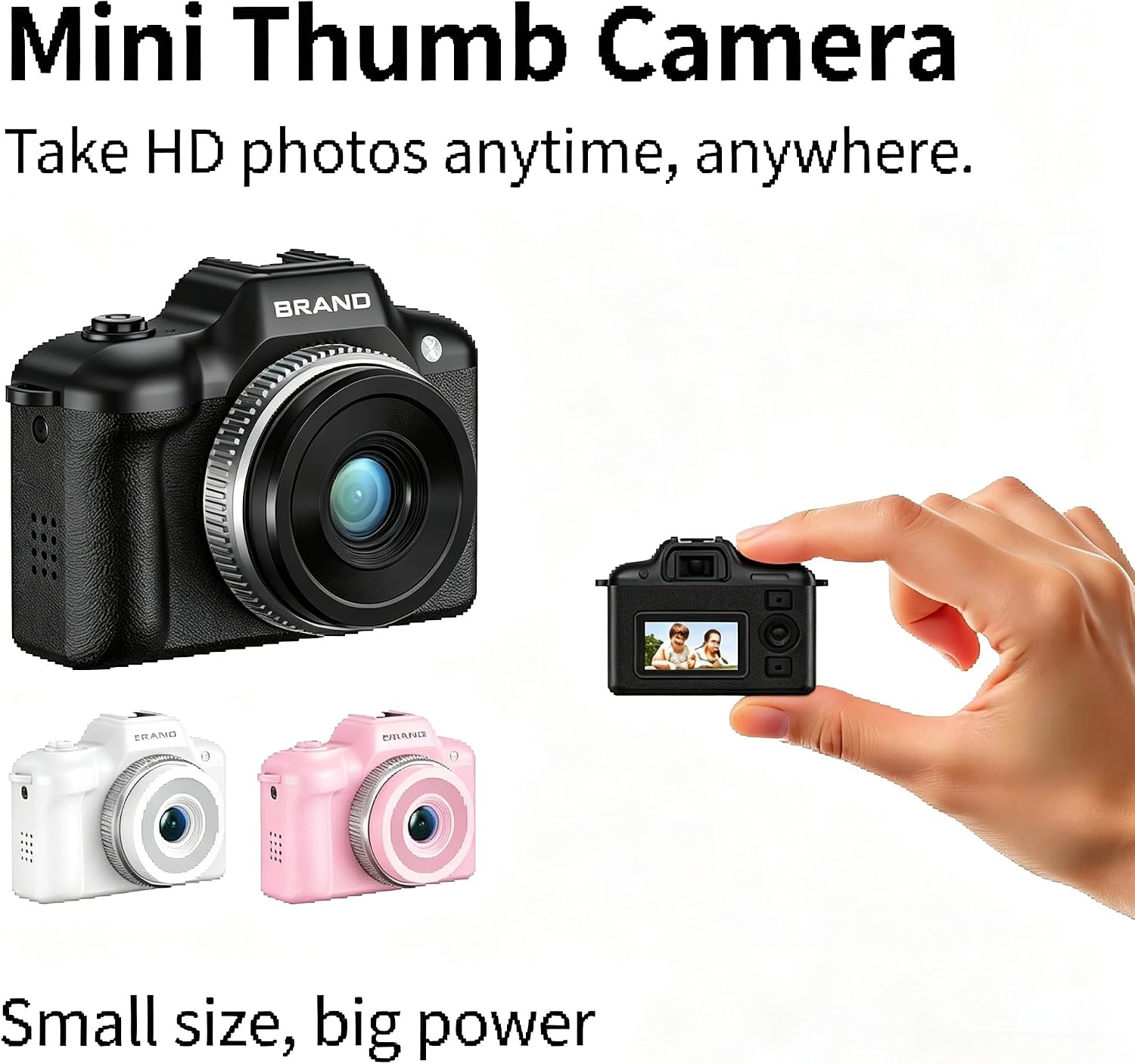Mini Thumb Digital Camera, HD Photo Capture, Portable Action Camera, OTG Instant Media Transfer, Includes Lanyard and Adapter (Black)