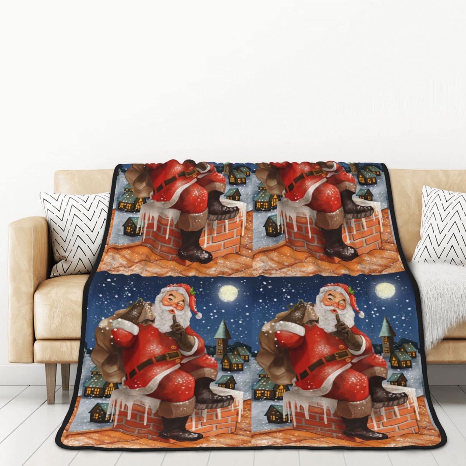 Couverture imprimée Père Noël en flanelle pour ne plus jamais avoir froid sur le canapé