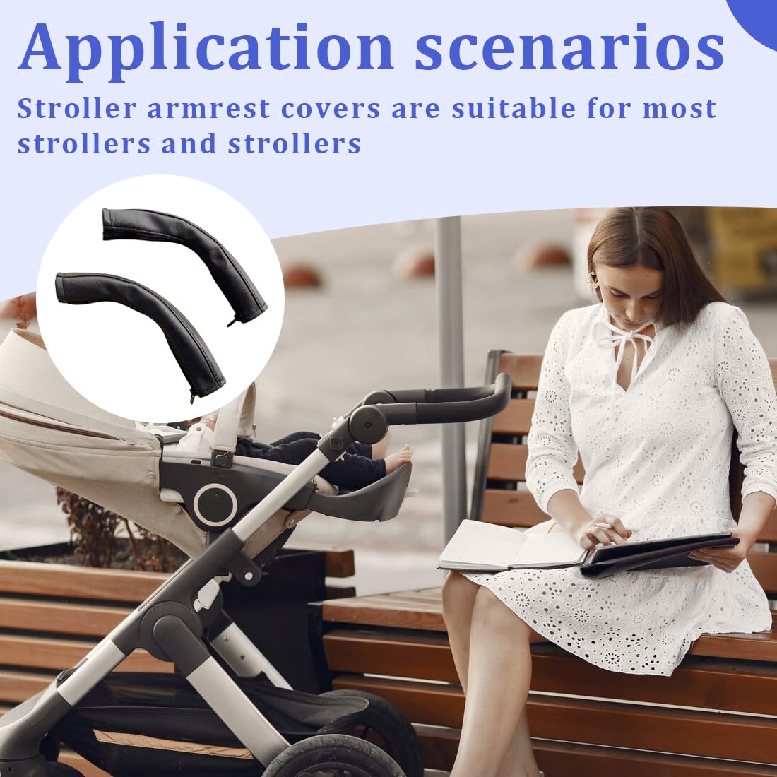 GXGM 2 Pezzi Copri Maniglie per Carrozzina in Pelle di Pu Nero, Accessori per Passeggino per Babyzen Yoyo Yoya, Coperchio di Protezione della Maniglia per il Bracciolo del Passeggino