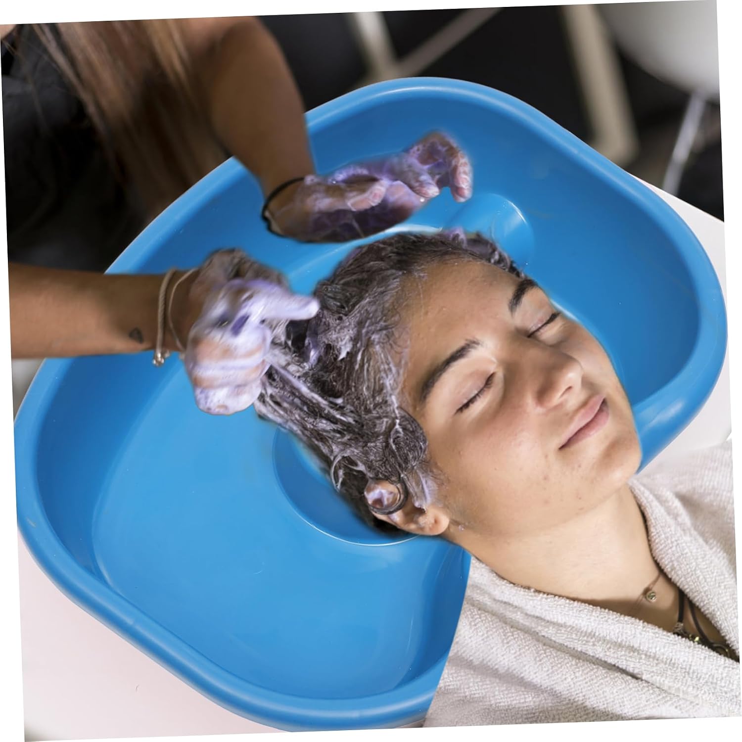 Shampoo Basin Thickened Plastic Hair Washing Basin for Bedridden Elderly and Disabled Portable Design Drain Tube Comfortable Support Dark Blue for Easy Hair Care