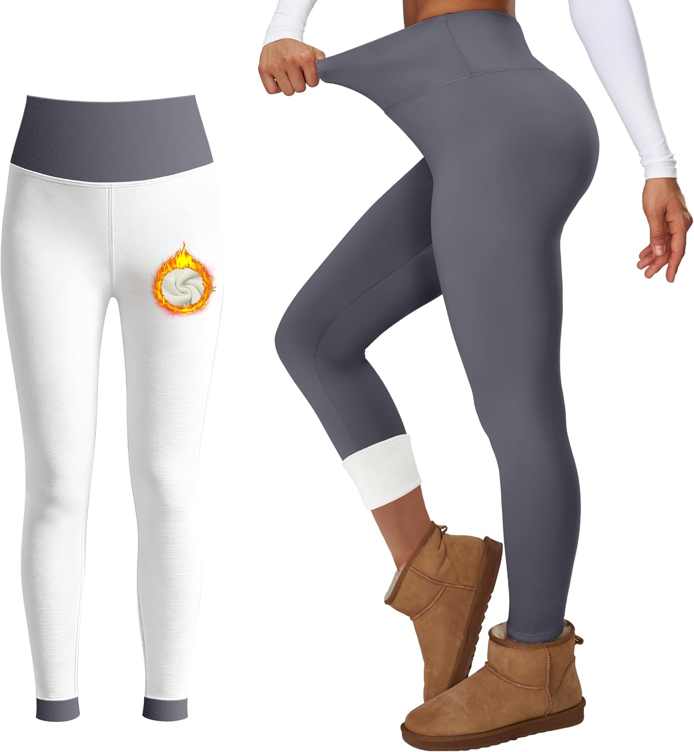 Thermal Fleece Lined Leggings for Women Warm Thick High Waisted Tummy Control Workout Soft Yoga Pants for Cold Winter