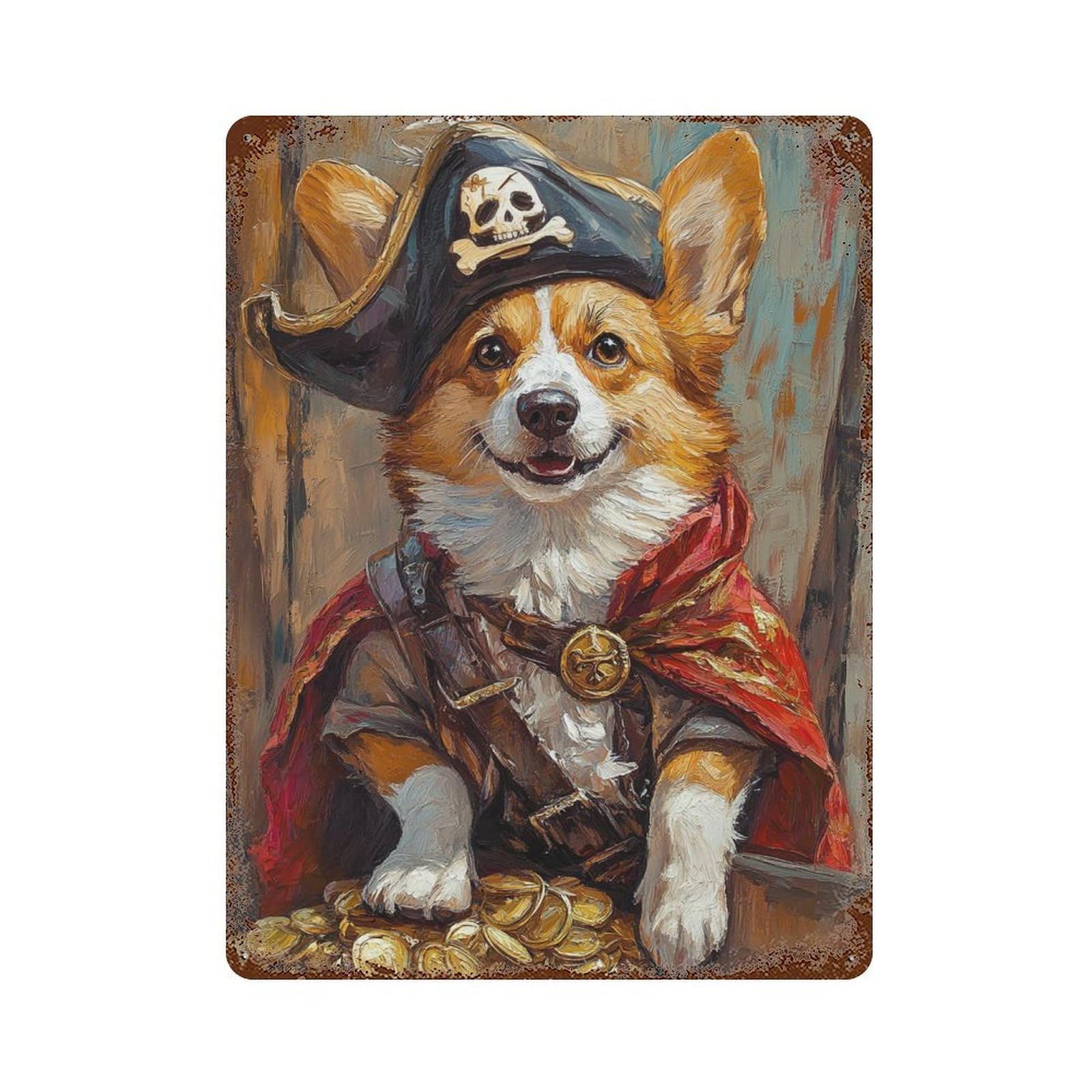 Pirate Corgi with Treasure Chest Decorative Tin Sign 15.7"x11.8", for Bistro, Counter And Cafe Decor, Novelty Wall Decor