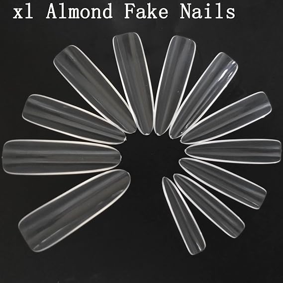 LoveOurHome 240pc XL Clear Almond Acrylic Nail Tips Full Cover Extra Long Fake Nails Oval Press on Nail Clear 12 Size False Naills for Gel Nail Extension Finernails Designs