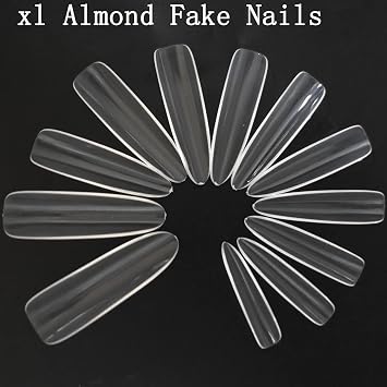 LoveOurHome 240pc XL Clear Almond Acrylic Nail Tips Full Cover Extra Long Fake Nails Oval Press on Nail Clear 12 Size False Naills for Gel Nail Extension Finernails Designs