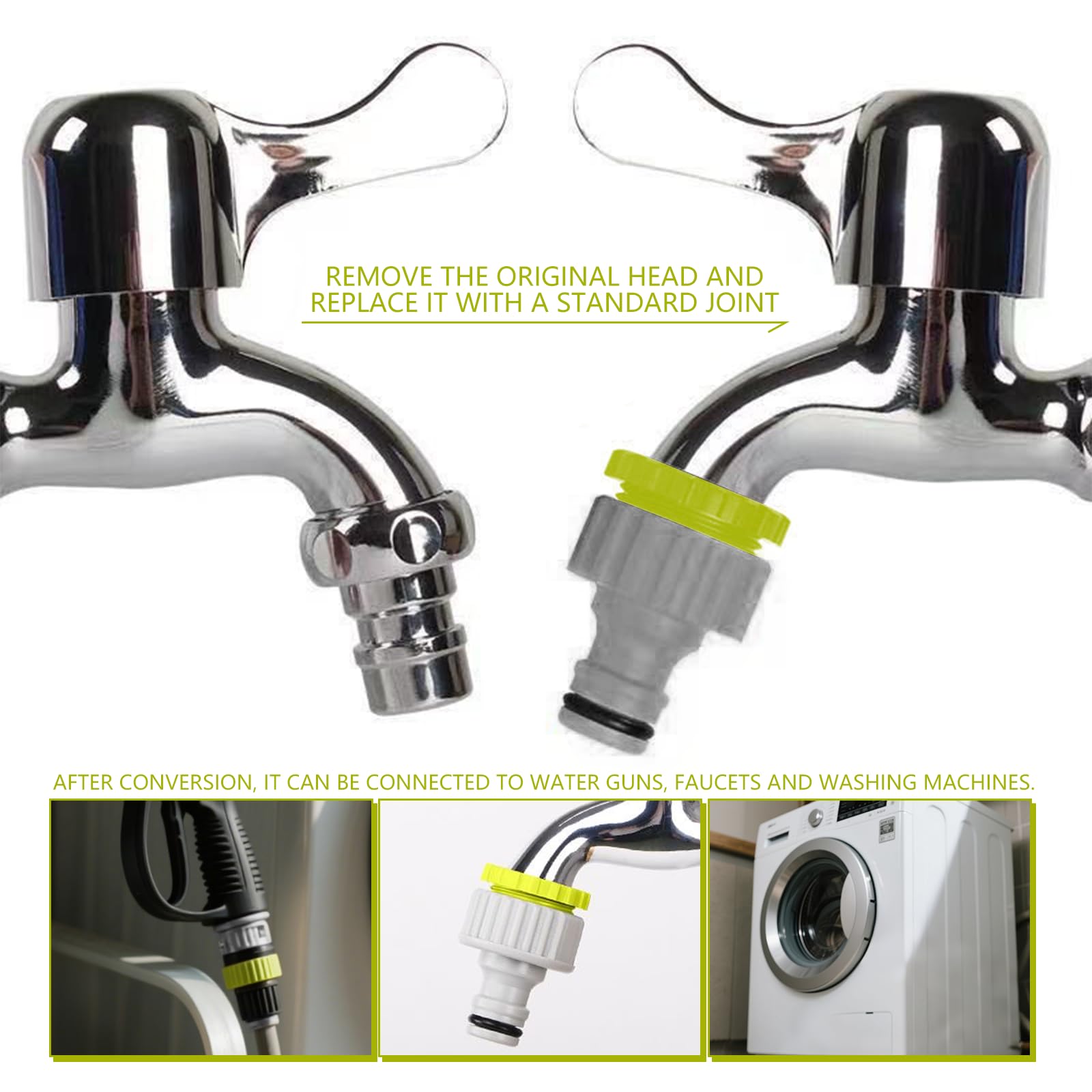 6 Adattatori Per Rubinetto Da Giardino 2 In 1, Versione Verde, Universali Per Tubi 1/2 E 3/4 Pollici, Raccordi In Plastica Resistente
