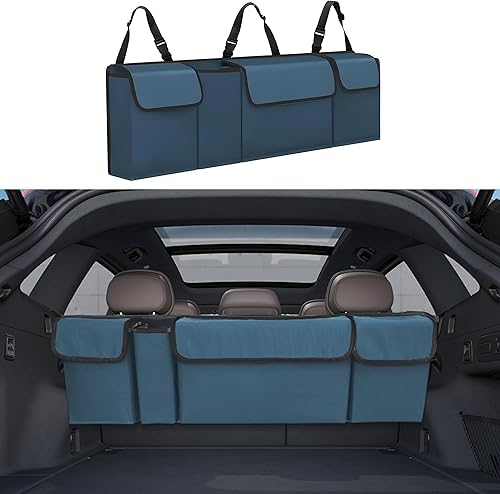 Miniatura 1 de Organizador de maletero de automóvil, para colgar en el asiento trasero, gran almacenamiento con correas ajustables, bolsa de carga plegable de PVC
