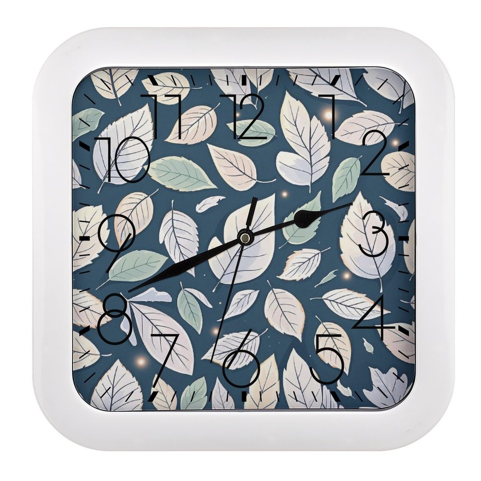 Horloge murale feuille blanche silencieuse et carrée pour salon