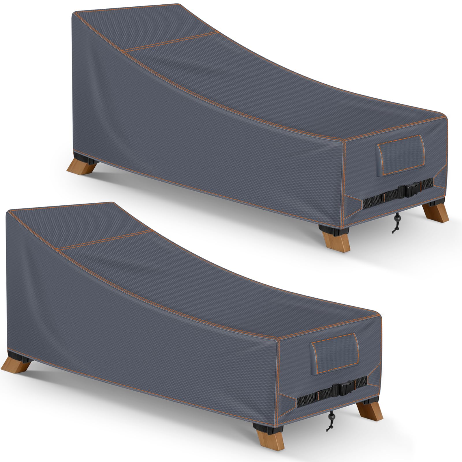 Khongoo Sun Lounger Covers 2 pack, 200x75x70/40cm Sunbed Covers for Sun Loungers Waterproof, 420D Oxford Patio Sunbed Cover for Outside, UV Fade Protection, Tear-resistant, Windproof, Grey