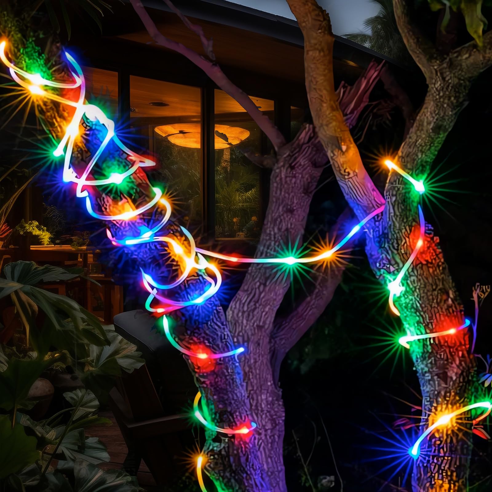 Lot de 2 lampes solaires de jardin, 200 LED, étanches avec 8 modes, corde lumineuse, arbre féérique, guirlande lumineuse pour Noël, terrasse, jardin, arbre de mariage et décoration de vacances