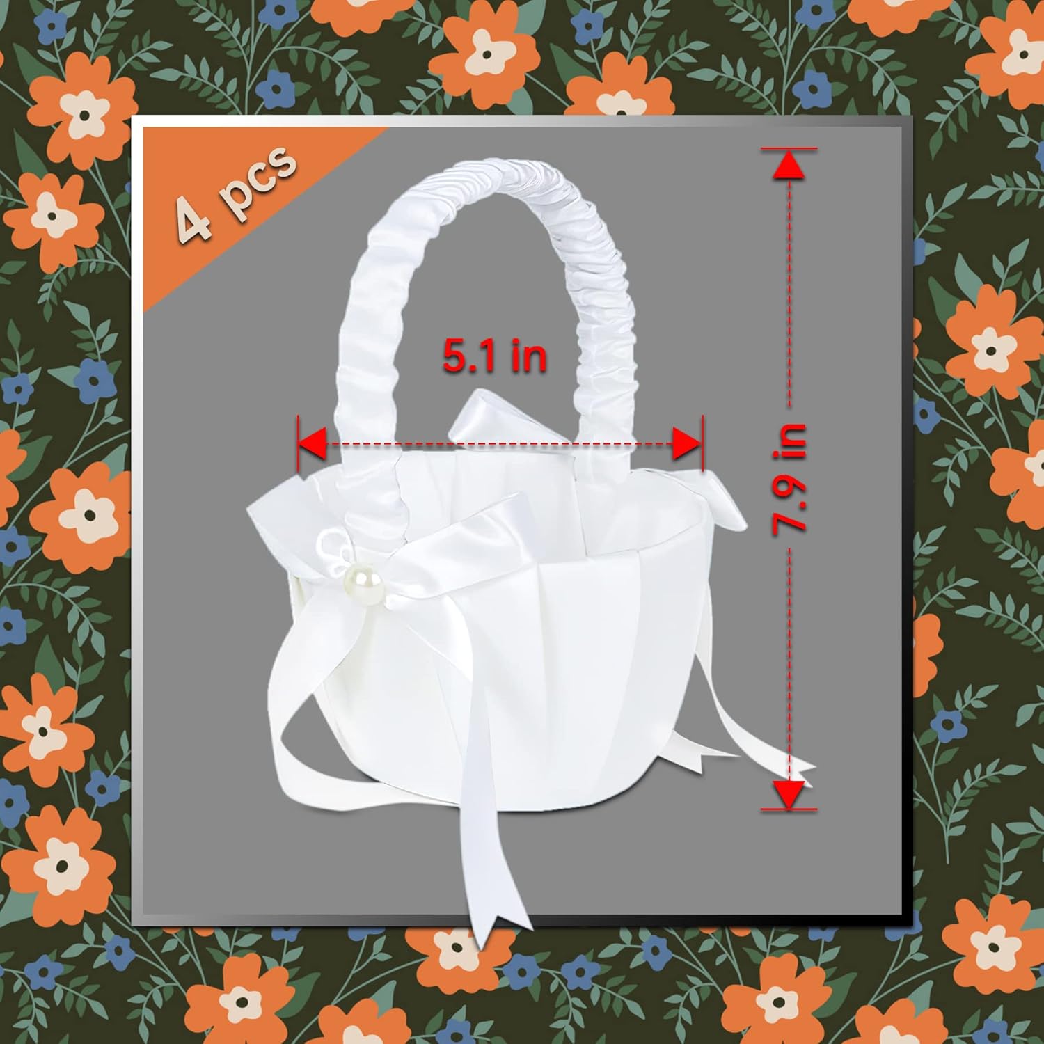 White Flower Girl Baskets for Weddings, Ivory Flower Girl Basket, Wedding Banquet Party Supplies, 8 x 5 x 3.5 Inches (4 Pcs)