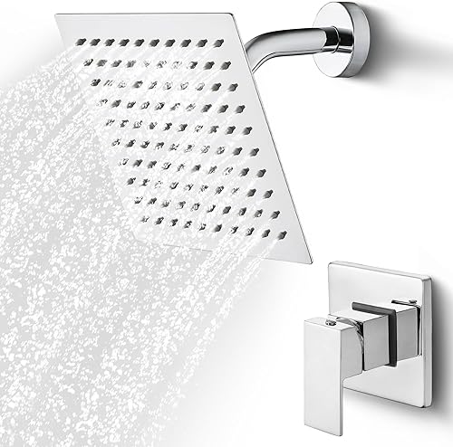 SKOWLL Juego de cabezal de ducha tipo lluvia para montaje en pared, kit de ducha de 8 pulgadas, sistema de grifo de ducha de un solo mango con