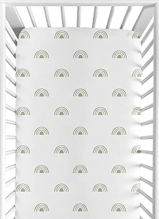 Sweet Jojo Designs White and Sage Boho Rainbow Boy or Girl Fitted Crib Sheet Baby or Toddler Bed Nursery - Green Bohemian Celestial Sky Outdoors Nature Gender Neutral