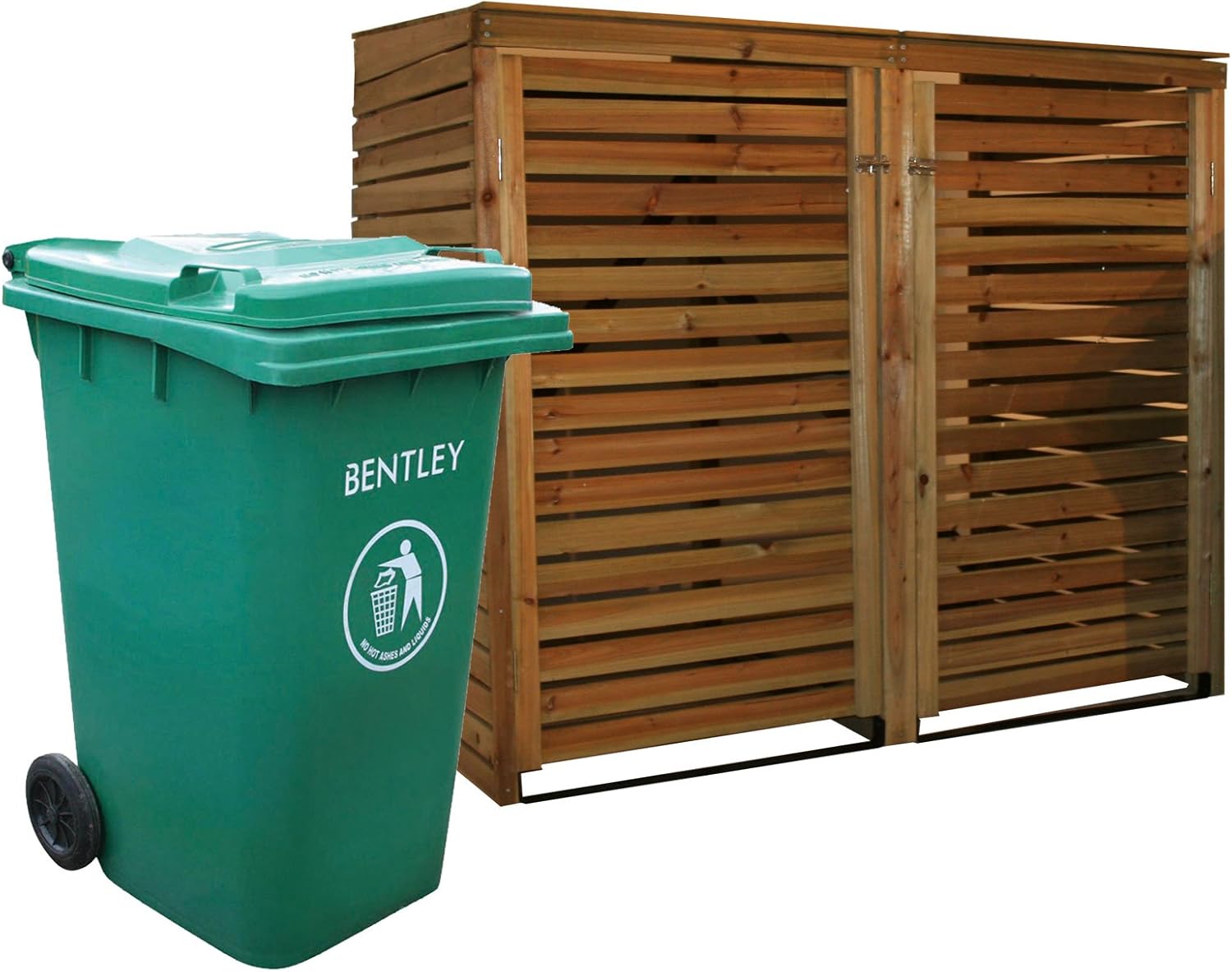 WOODEN DOUBLE BIN STORAGE CUPBOARD SET WITH 1 x 240 LITRE