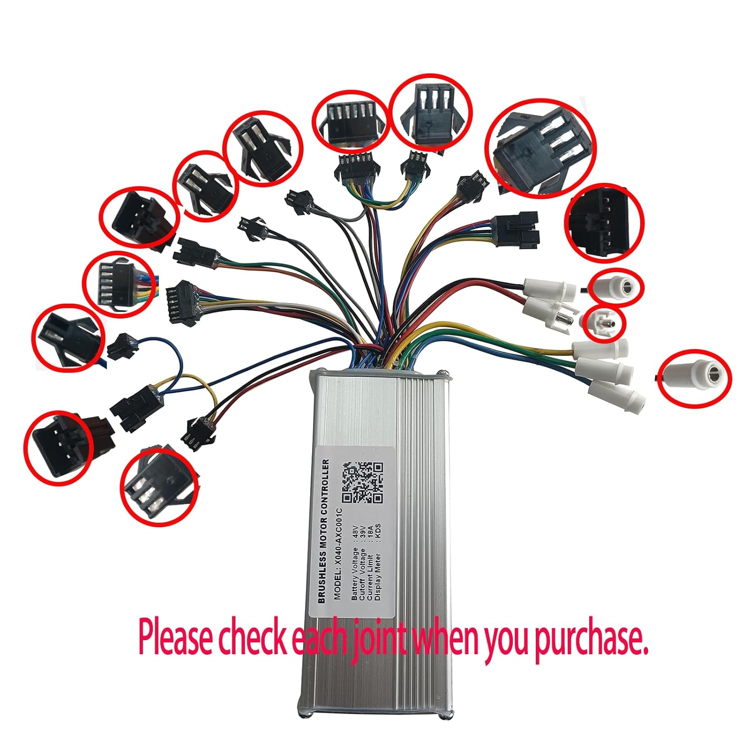 X040-AXC001C Electric Bicycle Controller DC48V 18A Brushless Motor Controller for E-Bike Scooter Display Meter KDS Electric Speed Controller
