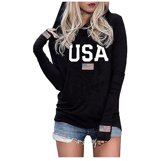CHUNTIANRAN Long Sleeve Hoodie T Shirts for Women Sun and Moon Casual Hoodie Shirts Gothic Novelty Graphic Pullover Tops(USA Flag-01,Large)