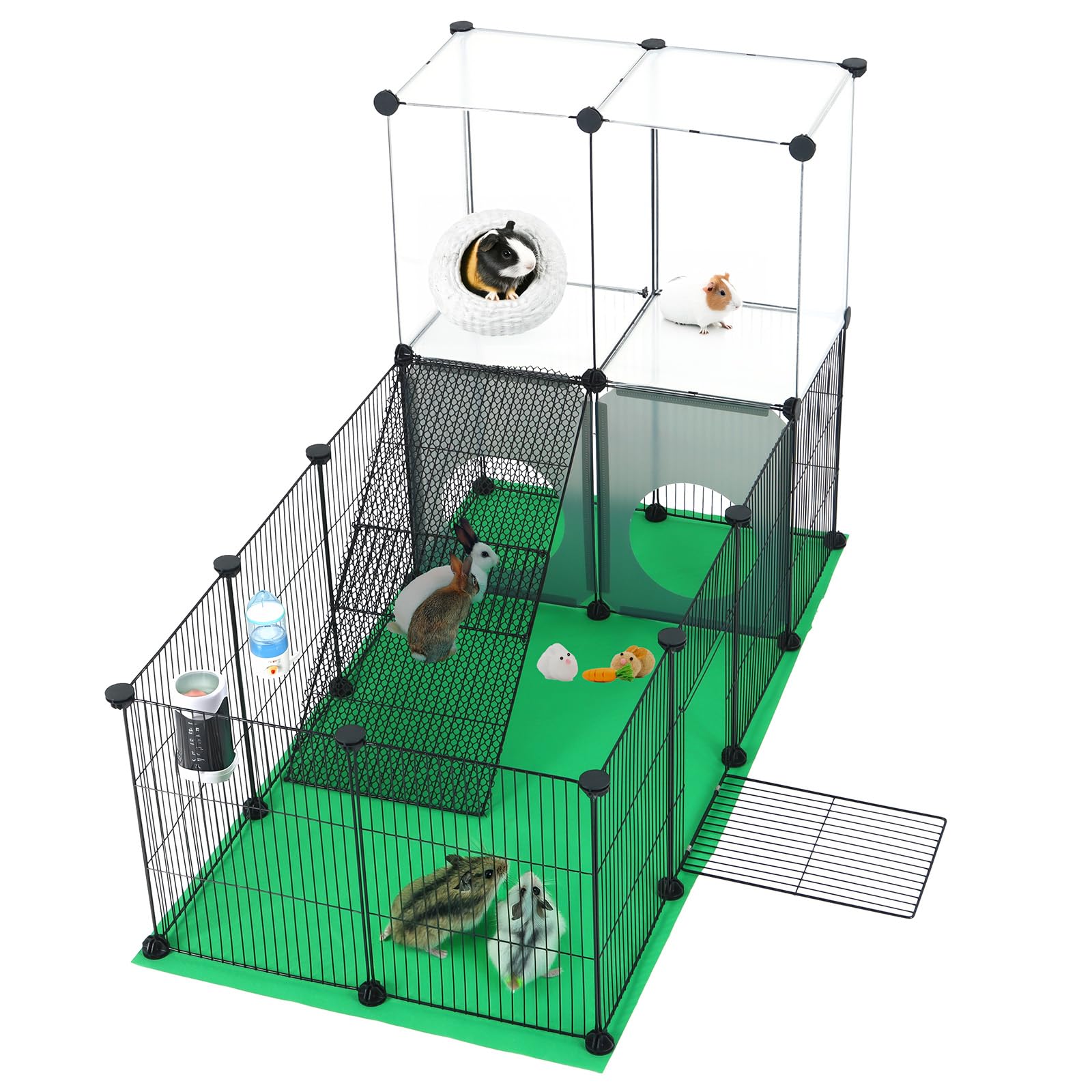 SILVER VALLEY Small Animal Playpen Cage with Ramp & Mat & Door, Guinea Pig,Rabbit Run, Pet Exercise Fence, DIY Iron Mesh Panel, Ideal for Puppy, Rabbit, Kitten
