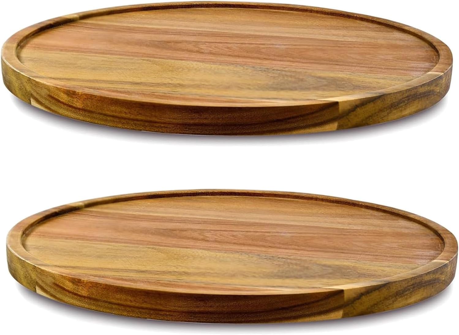Wooden Plates for Food,Round Wooden Decorative Serving Trays for Coffee Table Home Decor,Wood Kitchen Counter Tray Serving Cheese Snack Trays,Candle Tray Appetizer Charcuterie Board 10inch,2pcs