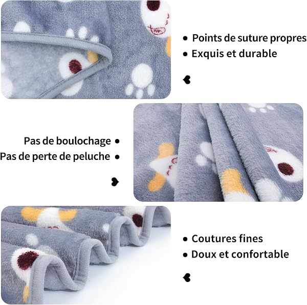 COMSLE Pack of 3 Fluffy and Washable Fleece Blanket for Dogs/Cats/Pets for Sofa/Sofa/Bed, Suitable for Small and Medium Dogs and Cats, Grey 40 x 60 cm - 4