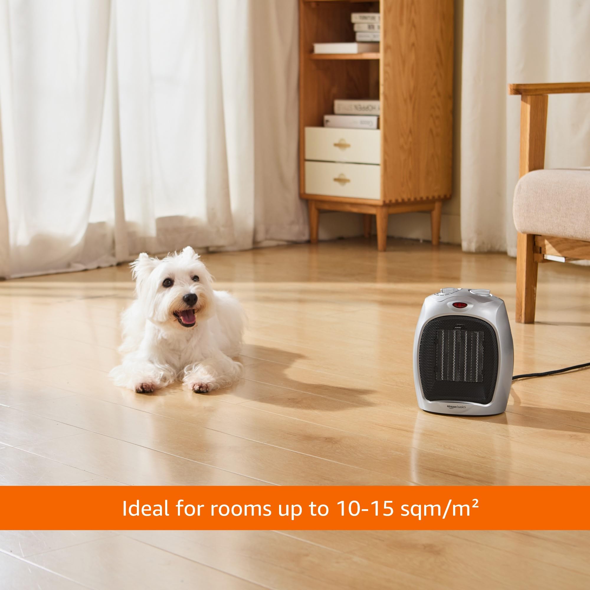 Amazon Basics Grzejnik ceramiczny 1800W z regulowanym termostatem, srebrny