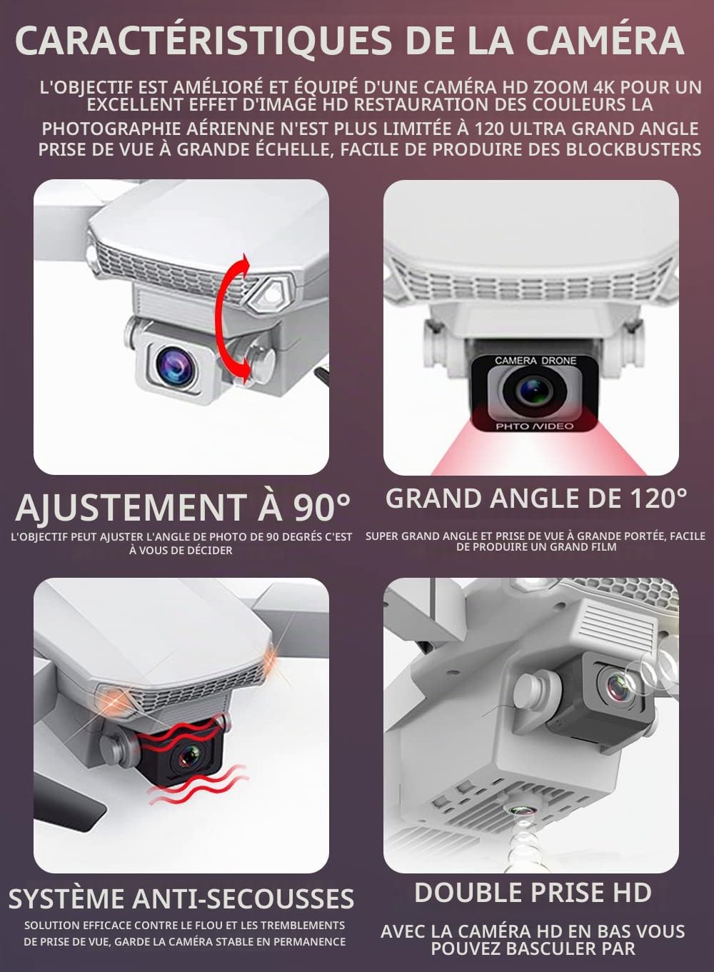 Drone avec Caméra 1080P,Drone Enfant avec Deux Caméras,Drones Radiocommandés FPV,Contrôle en Un Clic,Mode sans Tête,Maintien en Hauteur,18-22 Minutes de Vol,Cadeau pour Enfants et Adultes