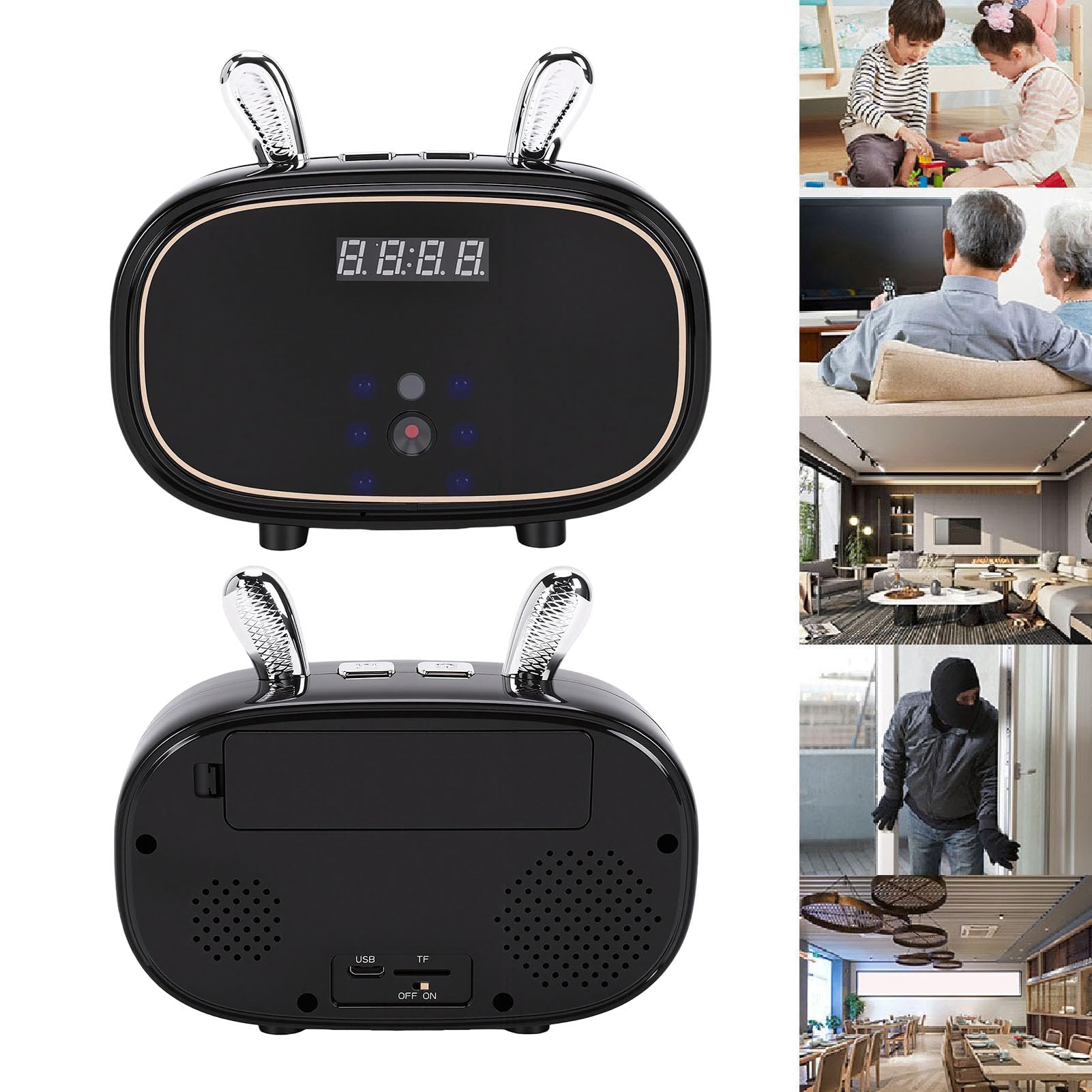 Cámara de Reloj Despertador WiFi FHD de 2,4 GHz, Altavoz de Seguridad Inteligente de Gran Angular de 130 con Rotación Panorámica, Alertas de Detección de Movimiento, Cámara de