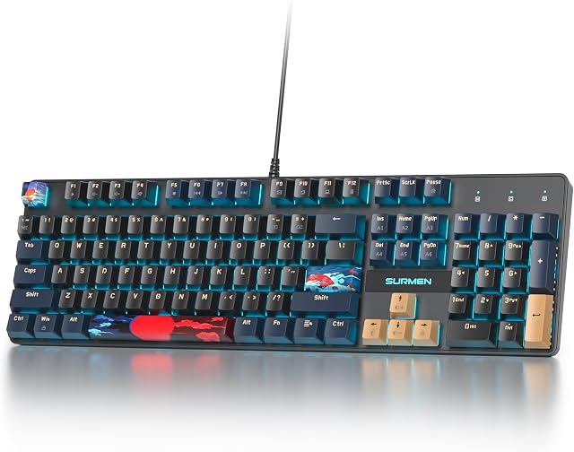 Clavier mécanique pleine taille, Clacher crémeux avec Pad numérique, 104 Clés Clavier de jeu filaire avec interrupteur rouge, RGB Rétroéclairé pour PC Ordinateur portable (Samouraï-B bleu)