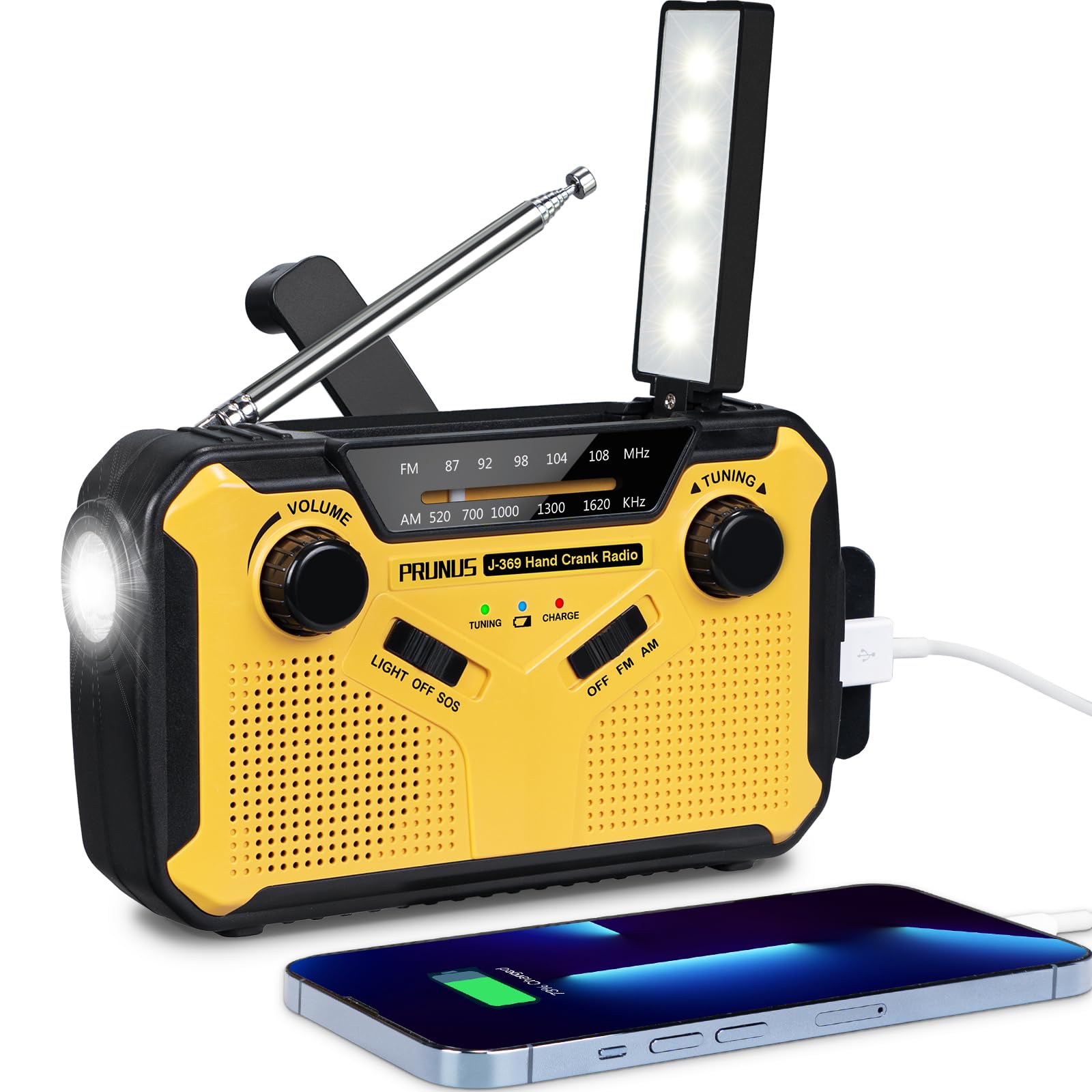 Portable Radio Dynamo Survie, PRUNUS J-369 AM/FM Radio à Pile avec 3000mAh  Power Bank/SOS Alarm/Lampe Poch/Panneau Solaire, Haut-parleurs, Ourdoor, ...