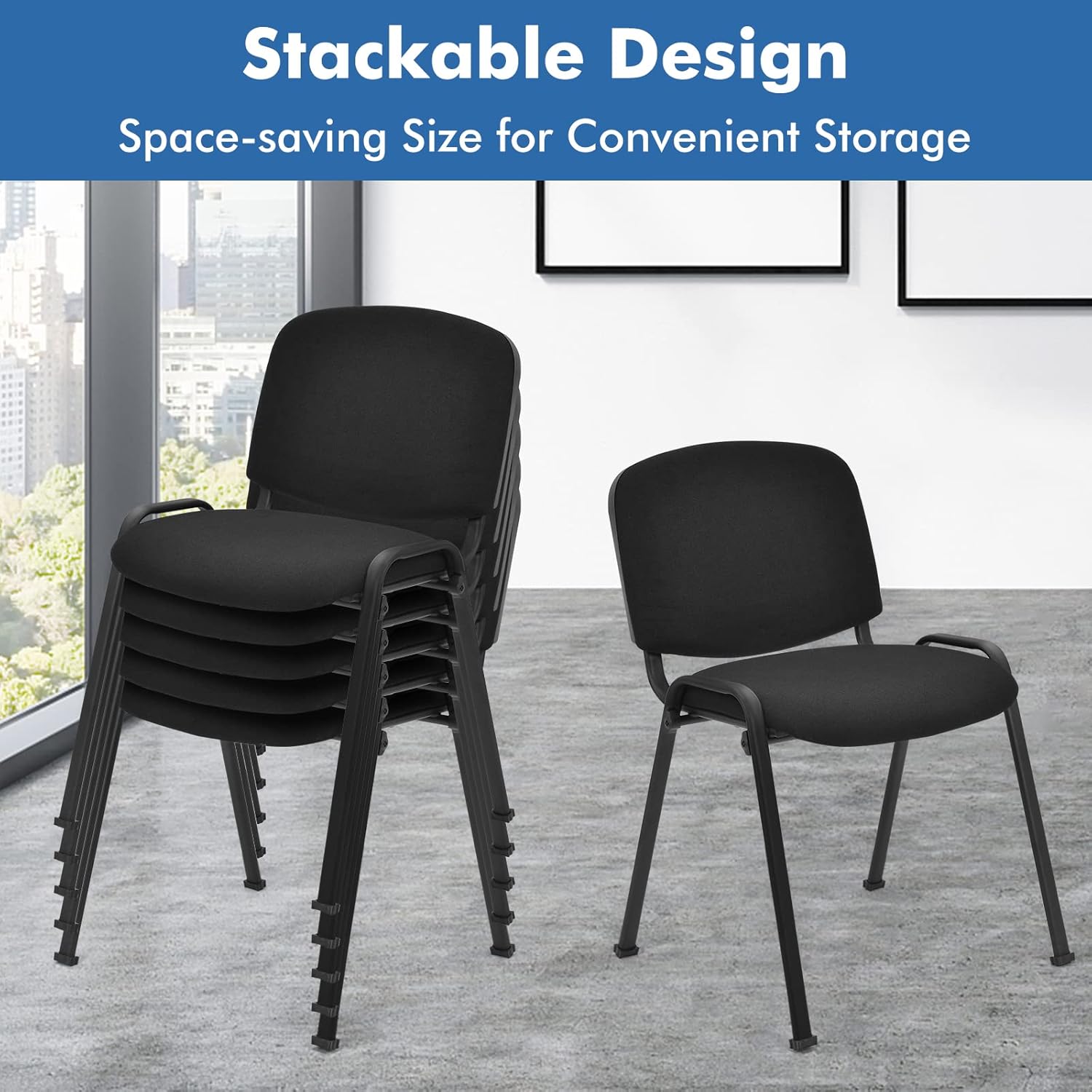 Set of 4 Black Metal Stackable Office Guest Chairs