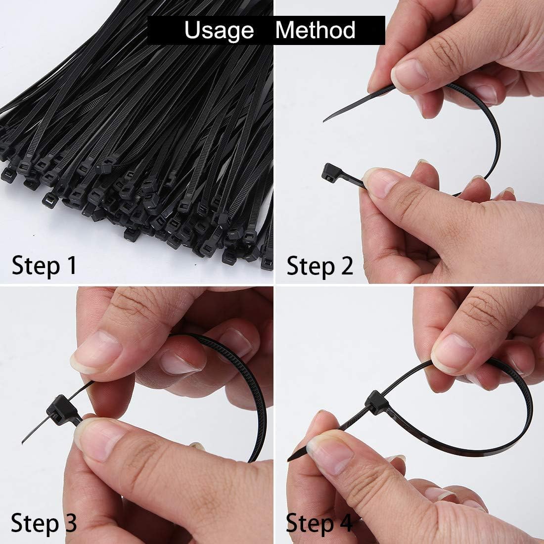 Axgo 100 Piece Multi-Purpose 12 Inch Nylon Self Locking Cable Ties, Black