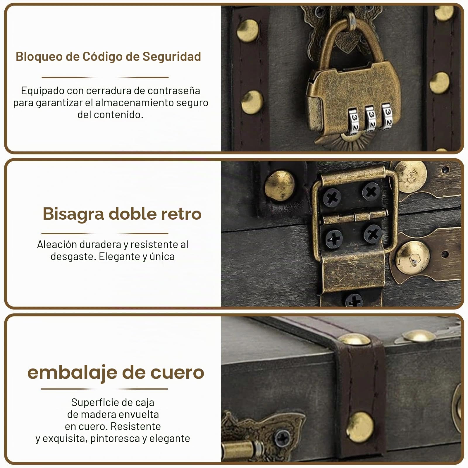 Cofre del Tesoro de Madera Vintage Caja con Candado Numerico 18x11x10 cm