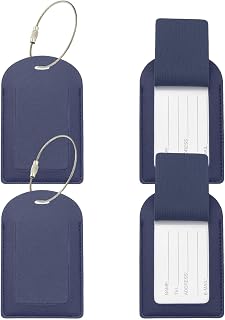 PATIKIL 4 Pcs Suitcase Tags, Blue Leather Luggage Name Tags Travel Accessories Airplane Travel Essentials for Flying Hotel Check in Luggage Bags Men Women, Vertical Flip