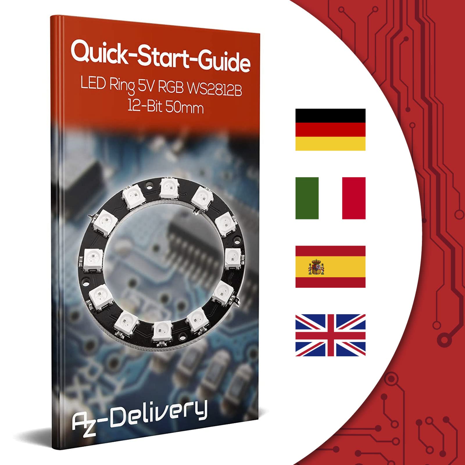 AZDelivery 5 x Anello LED RGB compatibile con WS2812B da 5 V 12-Bit compatibile con Arduino incluso un E-Book!