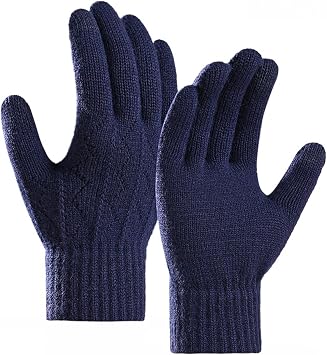 Winter Gloves for Men Women Knit Elastic Thermal Fleece Lined Touch Screen Soft Gloves Navy Blue