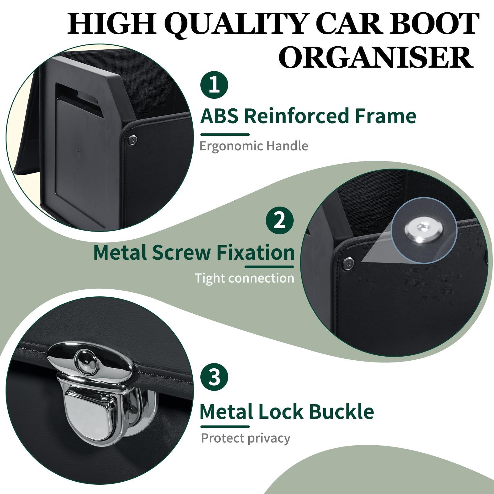 Kofferraum Organizer mit Deckel – Premium NAPPA-Leder, Tragbarer Push-Pull-Griff & Stabile Universal Aufbewahrungsbox für Auto & SUV (Schwarz, 103 x 29 x 31 cm)