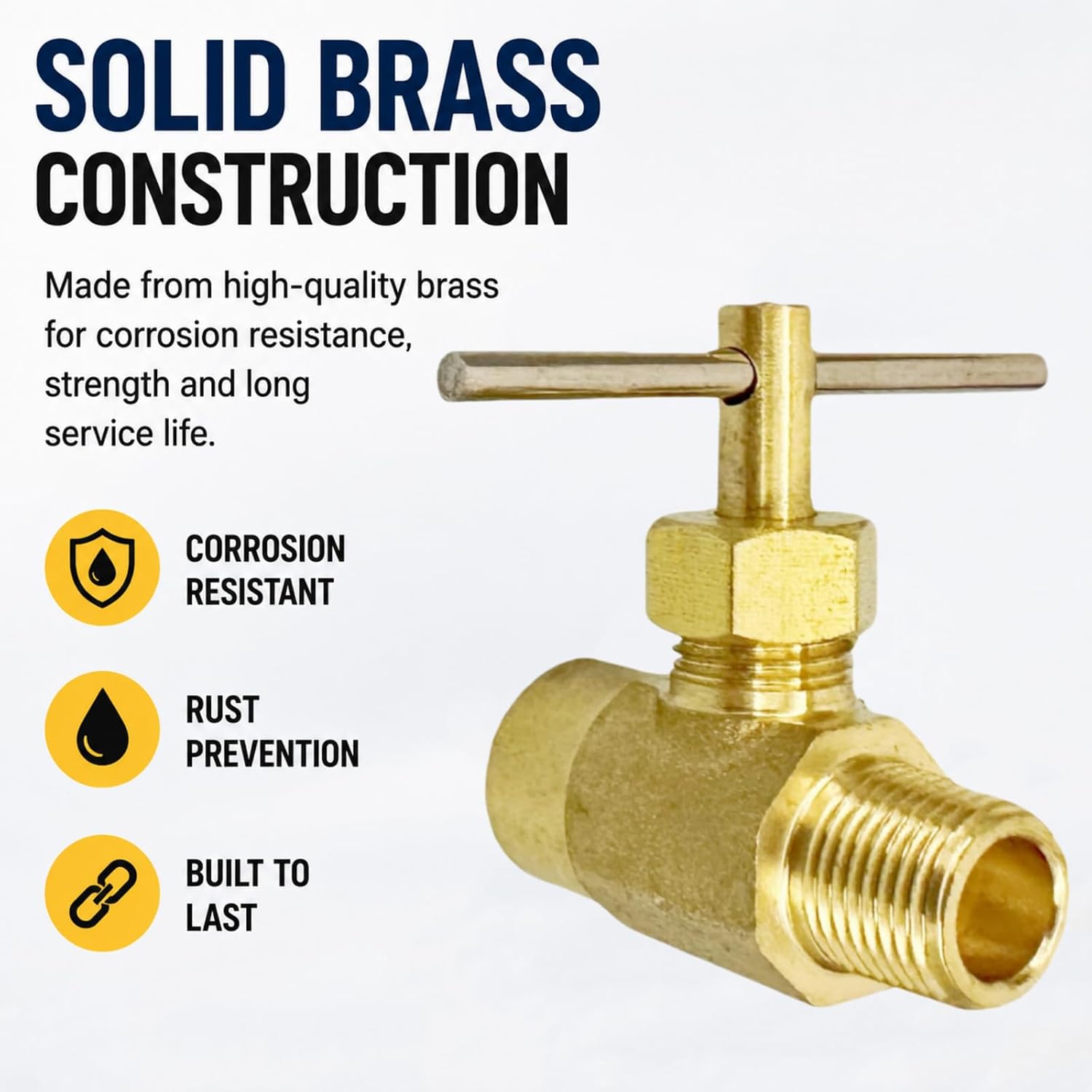1/8" Brass Needle Valve, FPT x MPT Straight Flow Control Valve | Standard 1/8" Pipe Thread Connections, Durable Solid Brass Construction