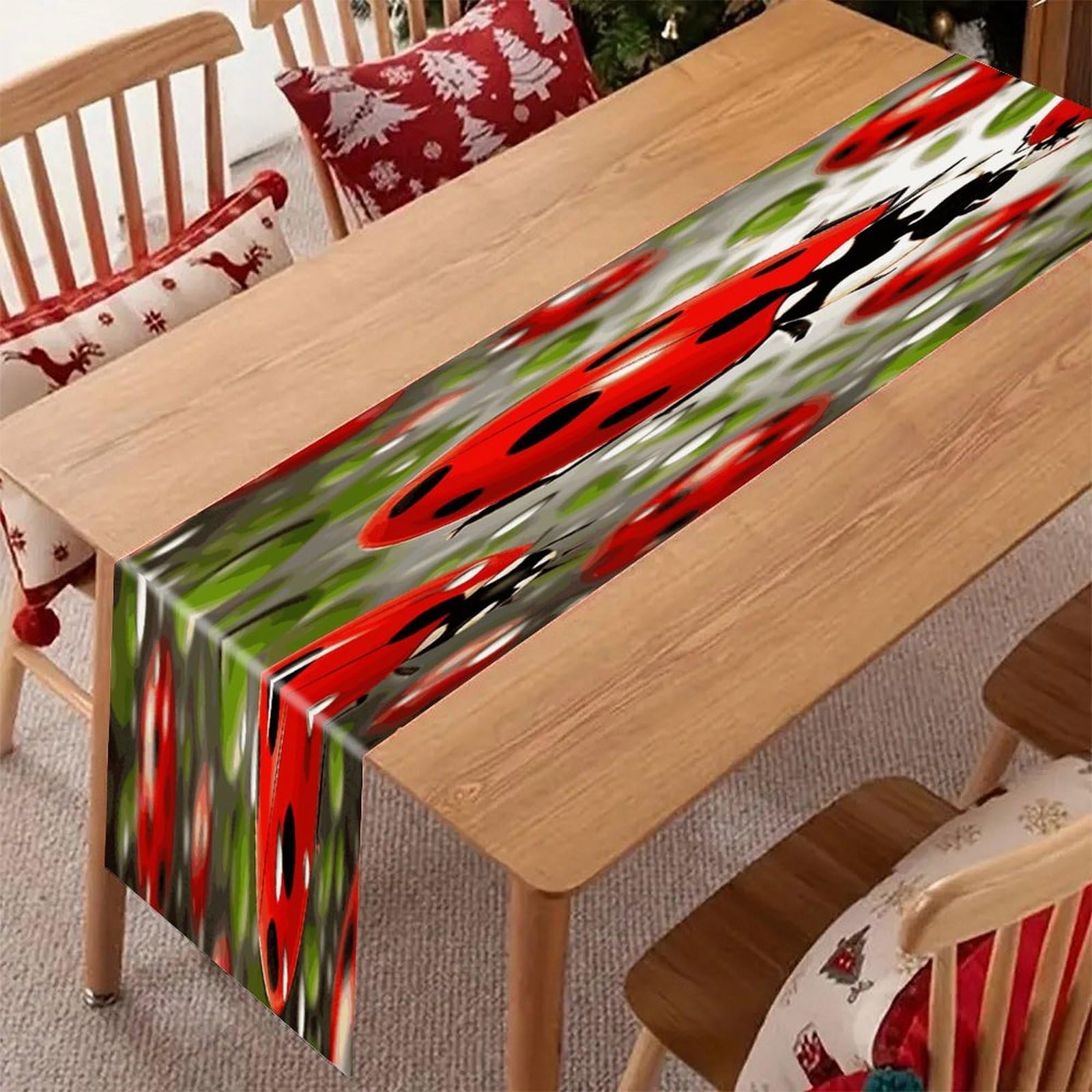 Rustic Linen Table Runner Farmhouse Style Ladybug Table Runners Boho Style Tabletop Collection Home Long Dining Table Decoration for Party Living Room 13" X 71"