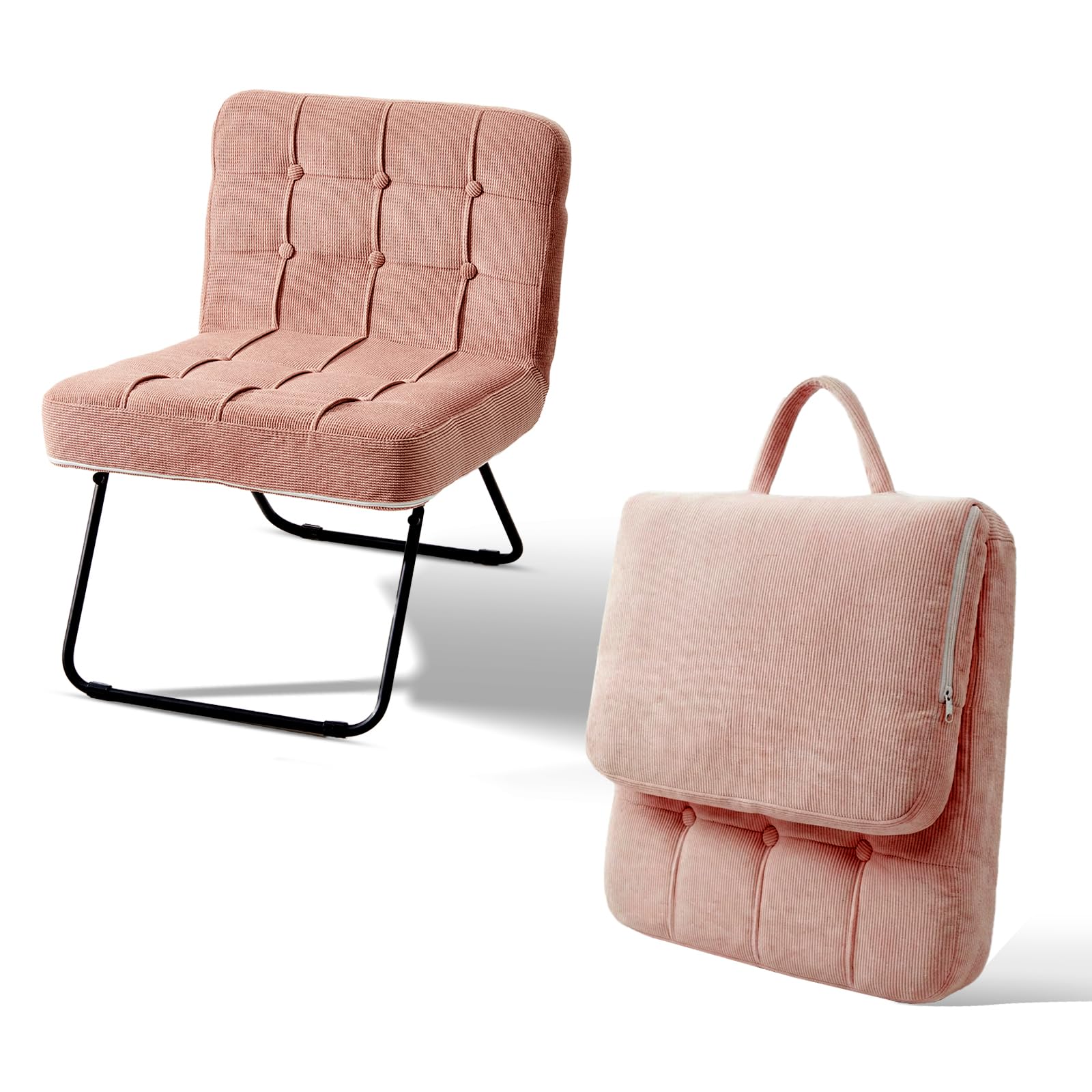 TUKAILAi Foldable Corduroy Accent Chair, Pink Tub Chair, 55cm Wide