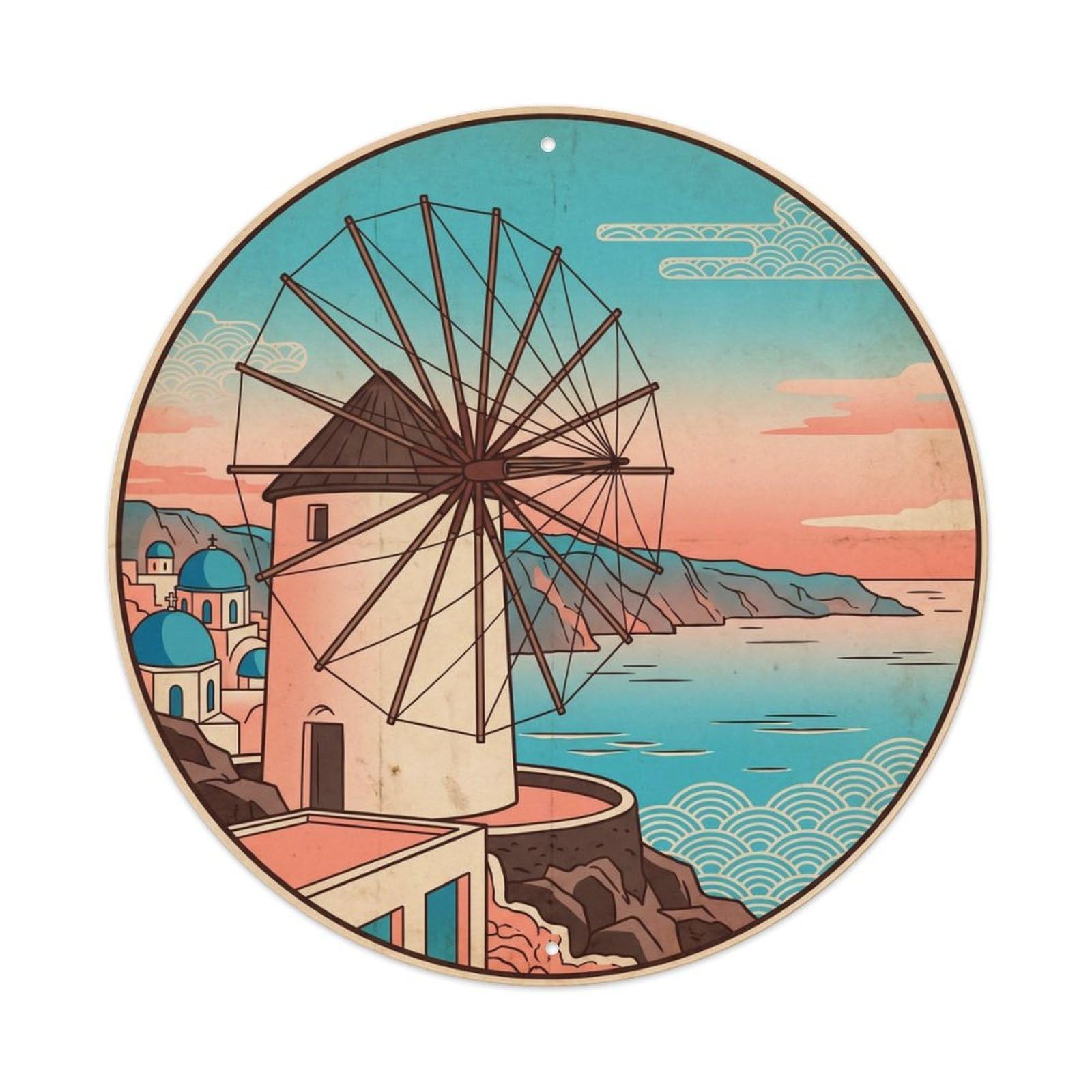 Traditional Windmill Oia Santorini Greece Aegean Sea Metal Tin Sign