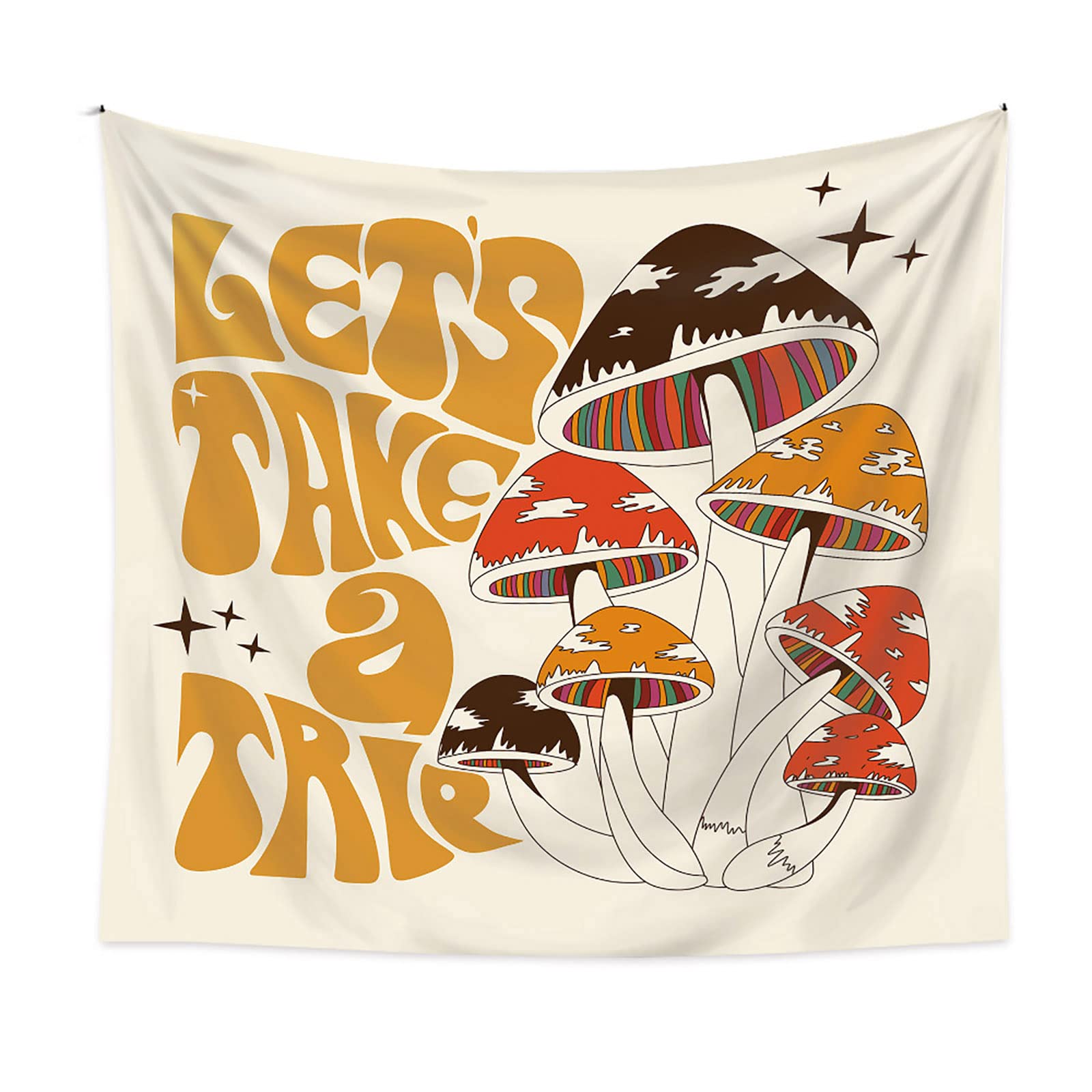 CyanCloud Tapestry Wall Hanging- Aesthetic Wall Hanging Decoration,Mushroom Plants and Snail Decor for Living Room Bedroom, 150 cm x 130 cm (59.1x51.2 Inches), White