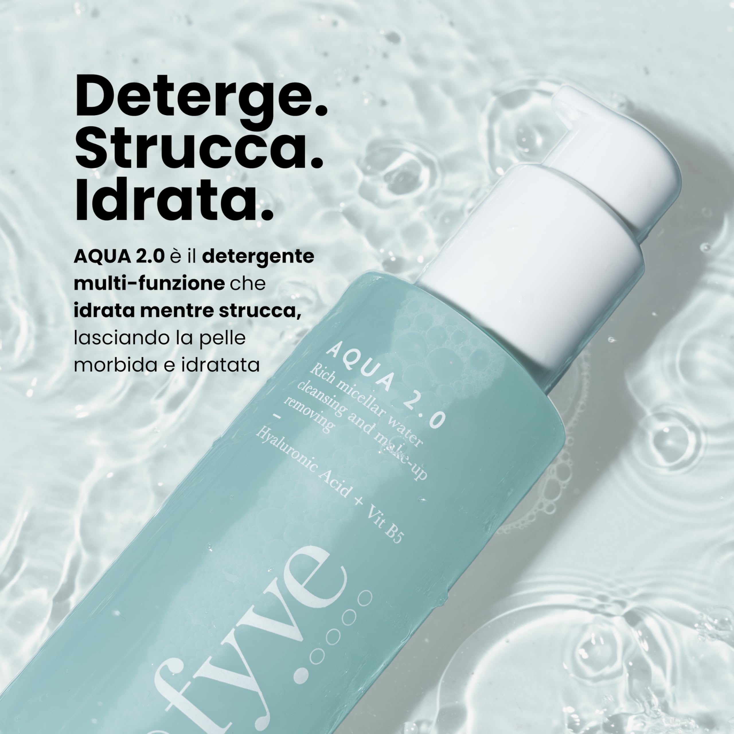 AQUA 2.0 | Acqua Micellare Densa | Struccante e Detergente | Rimuove il Trucco Delicatamente | Arricchita con Acido Ialuronico e Vitamina B5 | Adatta alle Pelli Sensibili