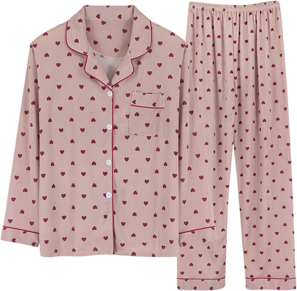 Pyjama Femme 2 Pièces Minetom - Haut Manches Longues Col V Et Pantalon - Mélange Coton Doux, Automne/Hiver