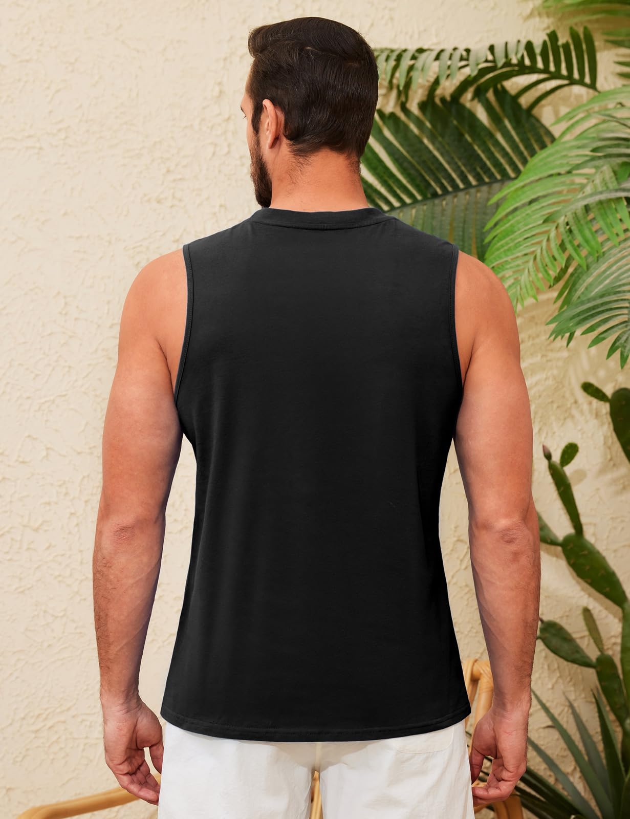 UMIPUBO Tank Top Herren Sommer Ärmellos Achselshirt Sport Muskelshirt Baumwolle Unterhemd Fit Workout Palme Gedruckt Strand Urlaub Männlich Lässig Leichtes Top