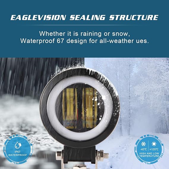 YUGAUNG Pair LED Fog Light Off Road Angel Eyes DRL 3” Round 6000K 80W 8000lm 10-80V DC Led Work Light Project Light White SUV Motorcycles IP68 Waterproof Adjustable Mounting Brackets.