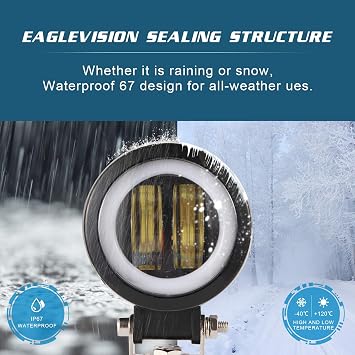 YUGAUNG Pair LED Fog Light Off Road Angel Eyes DRL 3” Round 6000K 80W 8000lm 10-80V DC Led Work Light Project Light White SUV Motorcycles IP68 Waterproof Adjustable Mounting Brackets.