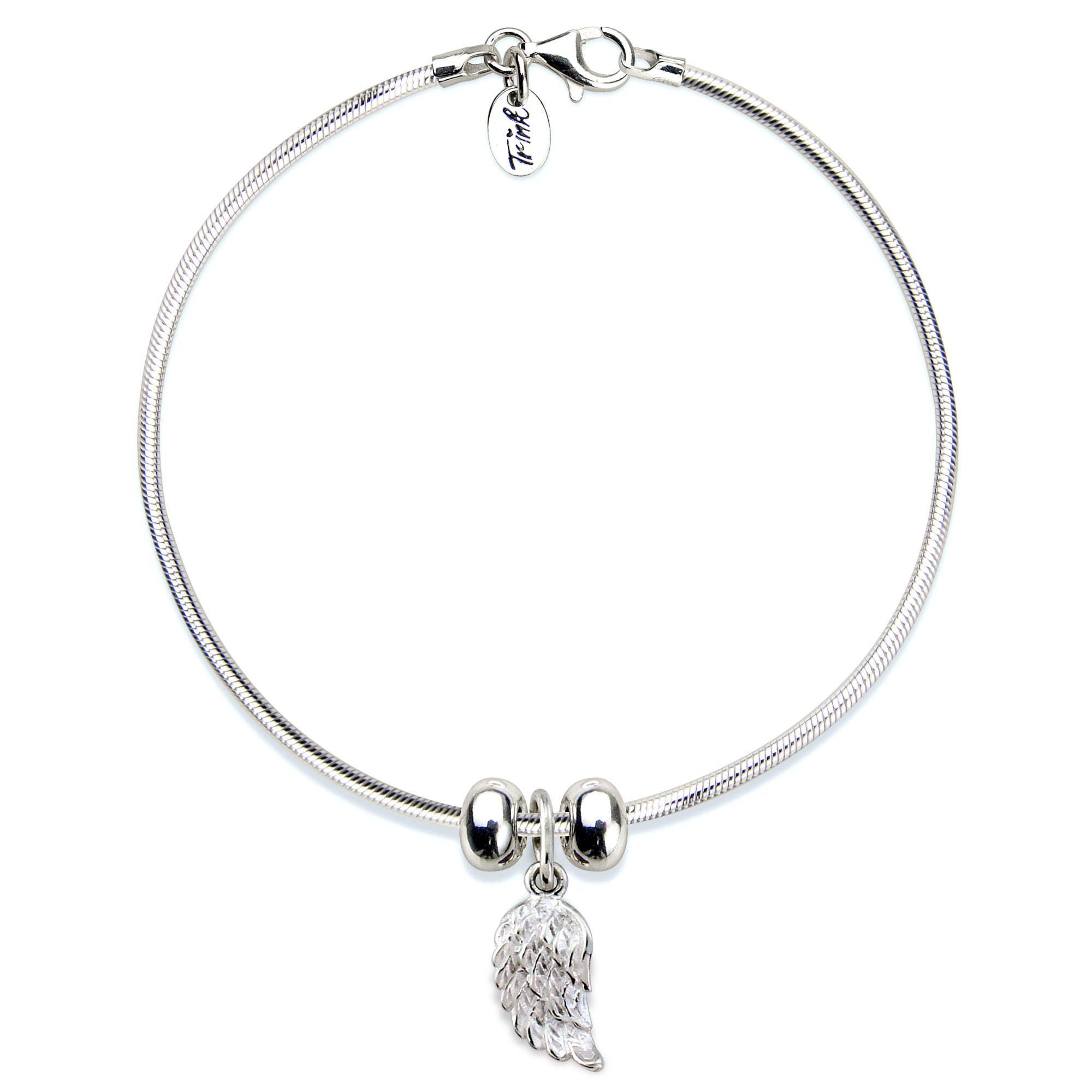 TRINKBrand Angel Wing Sterling Silver Charm Stopper Bracelet Feathers