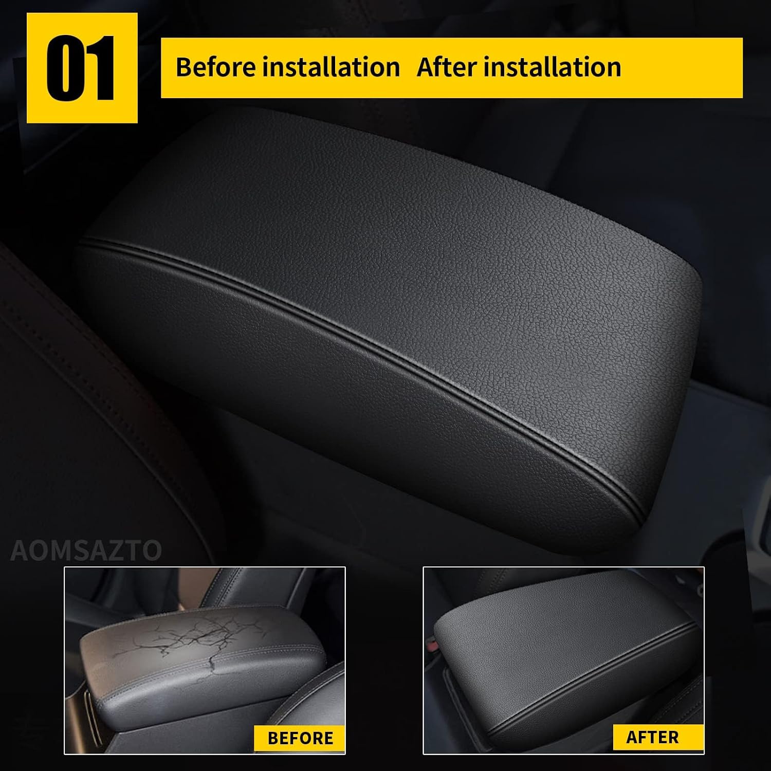 AOMSAZTO Console Covers for 2016-2021 Hyundai Tucson Armrest Covers for Hyundai Tucson Black with Black Stiches