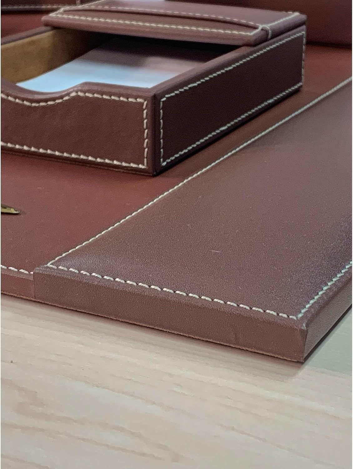 Dacasso Rustic Brown Leather Luxury 10 Piece Desk Set - Blotter Pad & Desk Mat Organization Essentials - Executive Decor and Surface Protector