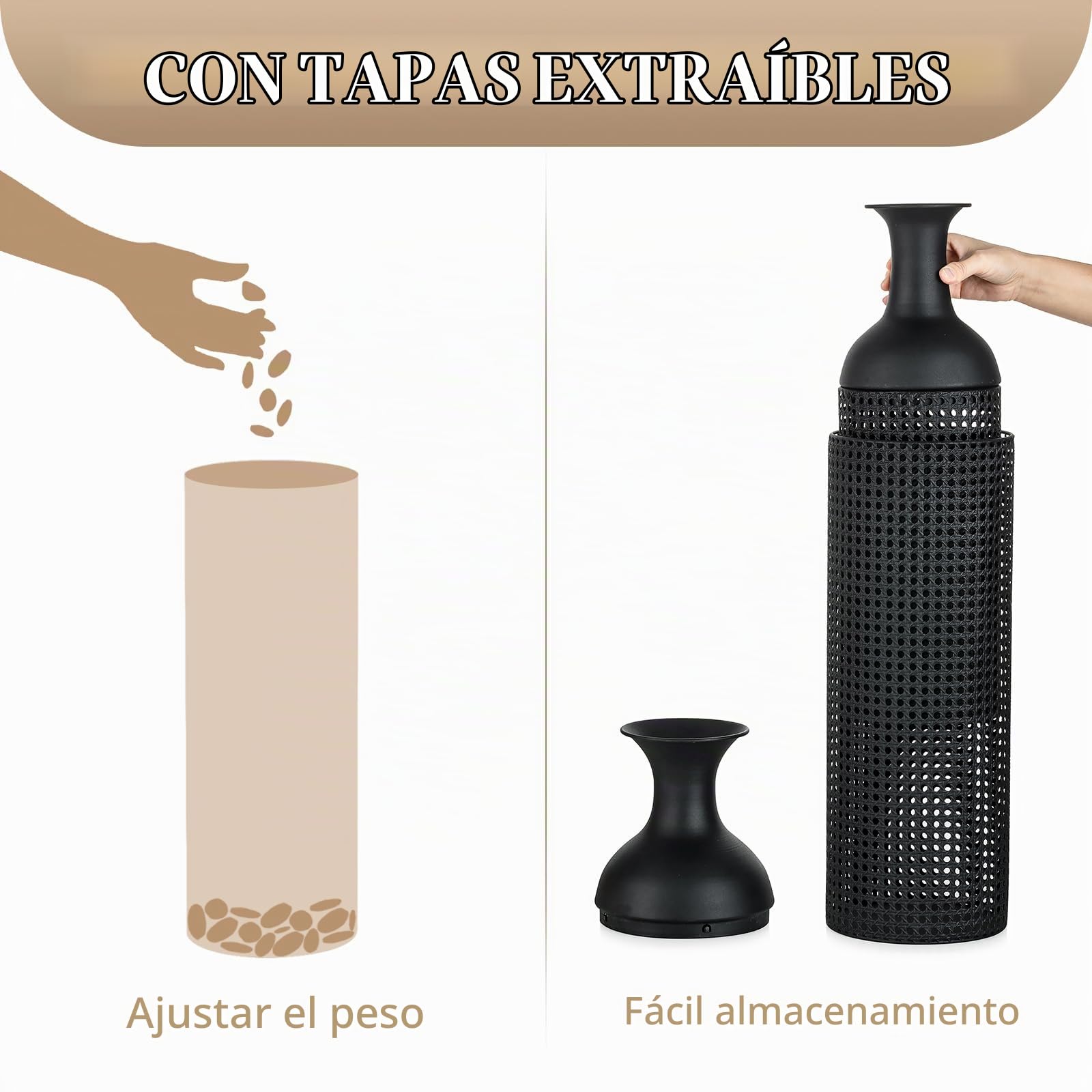 Sziqiqi Jarron de Suelo Altos Negro: Jarrón Grande para Suelo para Salón 68/51/41cm - Set de 3 Metal Florero Alto para Suelo - Jarrones Modernos con Textura de Panal para Dormitorio Cocina | Tapas gruesas, estables, extraíbles, 68/51/41 cm, modernas, para